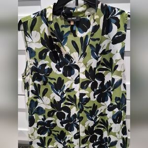 Nine West Green and Black Floral Blouse Size XL silky Texture